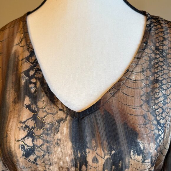 Conrad C Collection Shirt animal print snake brown sheer leather feather belt - Picture 3 of 12